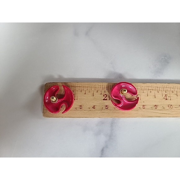 Vintage Red And Pink Abstract Pierced Earrings - Picture 10 of 10